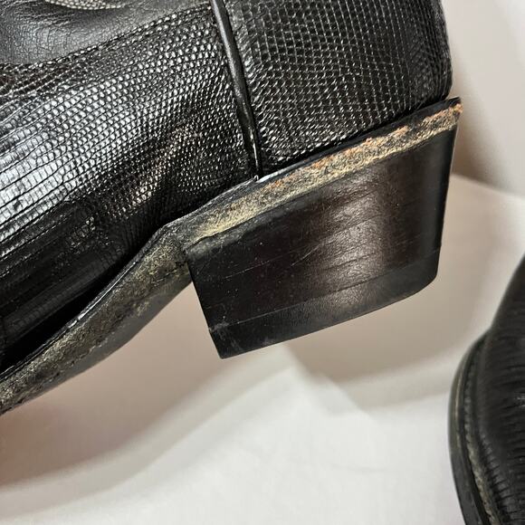 VTG Dan Post P2393 Boots Mens Cowboy Black Teju Lizard Skin Leather Western 8D - Picture 9 of 13